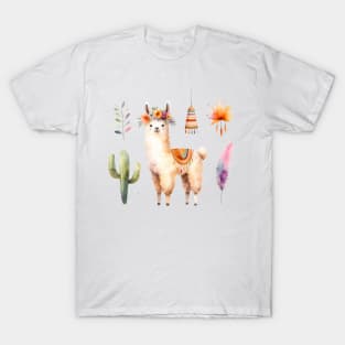 Llama Watercolor Painting Alpaca Graphic Art T-Shirt